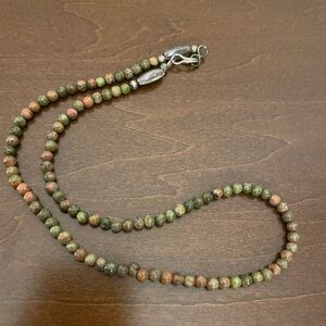 Vintage round natural stones beaded necklace with sterling silver hook clasp